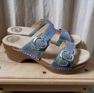 Dansko iridescent scale sandals